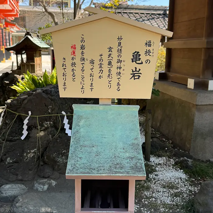 千葉神社境内の亀岩の立て札。