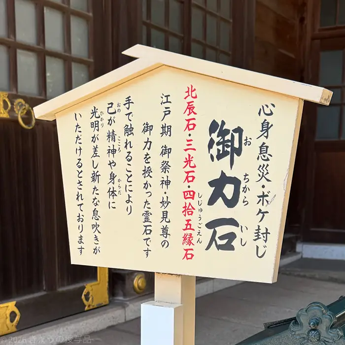 千葉神社境内の千葉天神の御力石の立て札